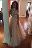 Pretty Two Pieces Tulle High Neck Tulle Long Charming Prom Dress K686