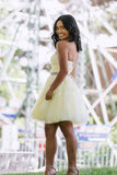 Yellow Tulle Lace Short Prom Dresses Beading A Line Homecoming Dress OKP41