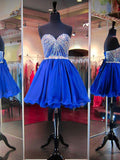 Shining Sweetheart Beading Short Tulle Short Royal Blue Homecoming Dress OK279