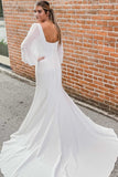 Charming Square Neck Long Sleeves Satin Backless Mermaid Wedding Dress OK1621