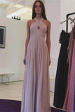 Pink Chiffon Long A-line Halter Simple Cheap Elegant Prom Dress K766