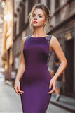 Satin Purple Mermaid Prom Dresses With Beading,Long Formal Evening Dresses OK788