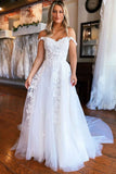 White Tulle Lace Appliques Long Prom Dress A Line Bridal Dress OK1158
