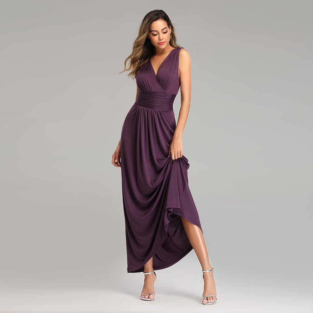 Purple A Line V Neck Simple Chiffon Prom Dress XU90803