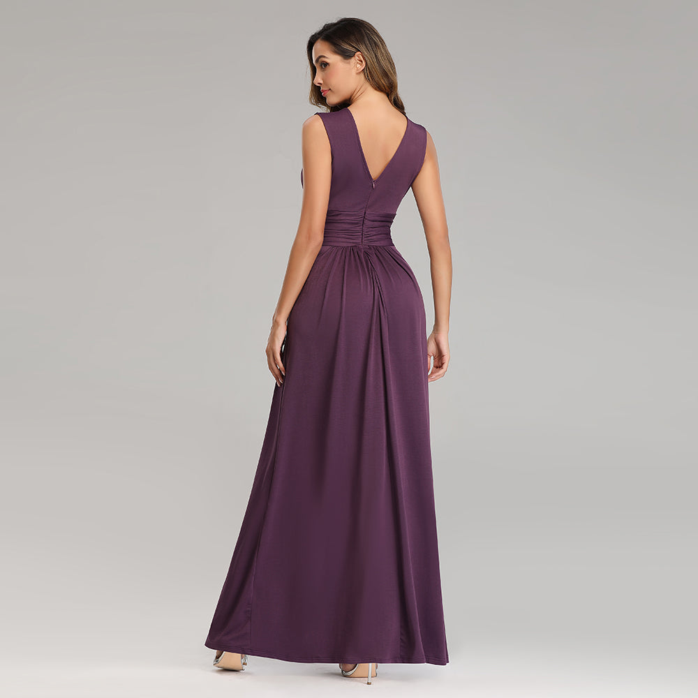 Purple A Line V Neck Simple Chiffon Prom Dress XU90803