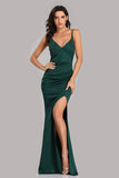 Green Mermaid Spaghetti Straps Long Prom Dress With Slit XU90815