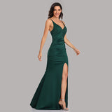 Green Mermaid Spaghetti Straps Long Prom Dress With Slit XU90815