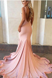 Pink Sweep Train Backless Simple Cheap Mermaid Long Party Prom Dress K755