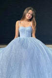 Sparkly Lilac A Line Prom Dress Spaghetti Straps Sequin Evening Dress OK1352