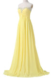 Yellow Chiffon Beaded Strapless Lace Up High Low Pregnant Prom Dress K745