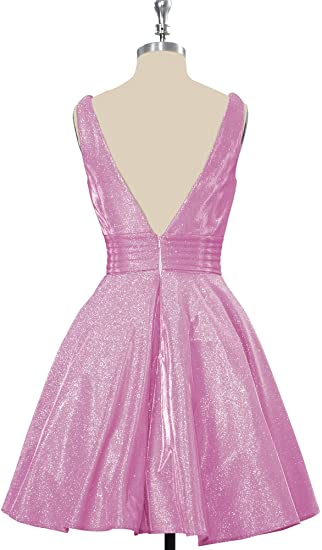 Pink Sequins Short Homecoming Dress A Line V Neck Graduation Dress Party Gowns OKY51