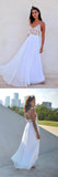White Chiffon Long Beach Wedding Dress,Simple Prom Dresses OKC33