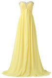 Yellow Chiffon Beaded Strapless Lace Up High Low Pregnant Prom Dress K745