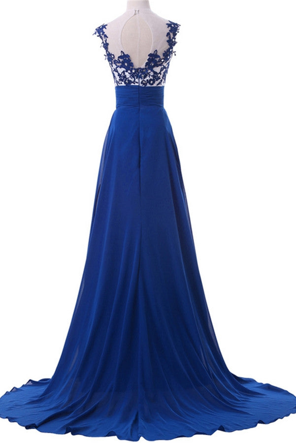 Sweep Train Blue Lace Chiffon High Low Cheap Simple Prom Dress For Teens K746