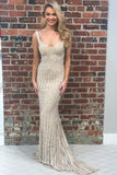 Sexy Mermaid Beading Long Prom Dresses with Criss Back OKK84