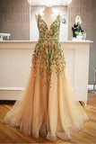 Criss Cross Back Appliques Tulle Prom Dress with Ribbon OKL98