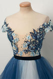 Gorgeous Blue Gradient Prom Dresses with Appliques/Mesh OKP14