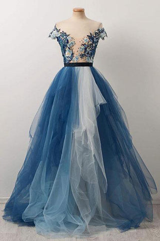 Gorgeous Blue Gradient Prom Dresses with Appliques/Mesh OKP14