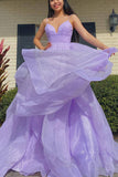 Princess Lavender Tiered Spaghetti Straps A Line Long Prom Dress OK1109