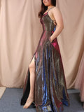 Chic Spaghetti Straps Long A-line Prom Dress with Pockets Formal Evening Dress OKY43