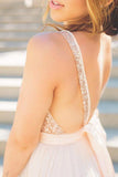 Unique Long Chiffon Sequin V-neck Backless Prom Dress OKA8