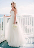 Pretty Spaghetti Straps A-line Tulle Ivory Summer Beach Wedding Dress,new Bridal Gown OK283