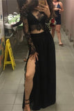 Black Long Sleeves Lace Two Pieces Sexy Prom Dress For Teens K767