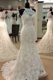 Elegant Mermaid Sleeveless Lace Wedding Dress,Long Bridal Dresses OKC74