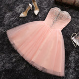 Strapless Sweetheart Blush Pink Beading Tulle Short Homecoming/Prom Dress OK303