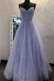 Spaghetti Straps A Line Long Sparkly Prom Dress Fashion School Dance Dress Evening Formal Dress OK1106
