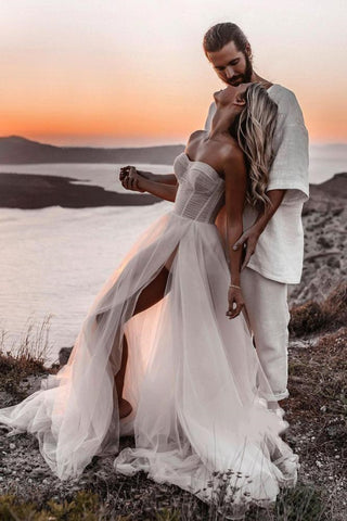 A-line Sweetheart Tulle Bohemian Wedding Dresses, Beach Simple Wedding Dress OK1926