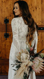 A-line V-neck Long Sleeves Boho Wedding Dresses, Princess Lace Wedding Gowns OK1765