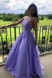 A Line Laverder Lace Appliques Long Prom Dress Formal Graduation Evening Dress OK1265