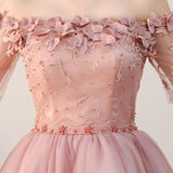 Chic Short Pearl Pink Off-the-shoulder Homecoming Dresses,Tulle Cheap Prom Dresses OK511