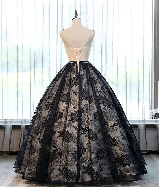 New Ball Gown Black Lace Long Prom Dresses With Appliques OK897