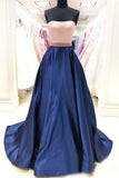 Chic Royal Blue Satin A Line Long Prom Dress with Pockets OKS81
