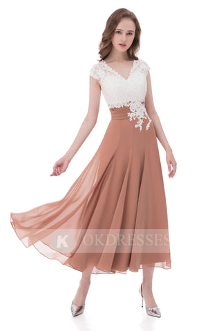 Unique Prom Dress,Chiffon Prom Dresses,A Line Prom Dresses,V Neck Evening Dress,Lace Top Evening Gowns,Cap Sleeves Prom Dress