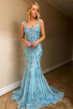 Forest Green Lace Appliques Formal Evening Dress A-line Tulle Prom Gown OKV48