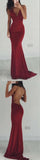 Formal Burgundy Mermaid Long Spaghetti Straps Prom Dresses OKD81