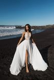 A Line Chiffon Long Beach Wedding Dress Boho Bridal Gown OK1565