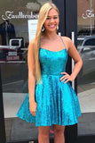 Blue Sequins A-line Criss-Cross Homecoming Dresses, Graduation Party Dresses OK1776