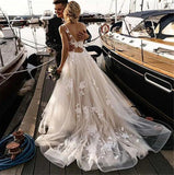 Boho Wedding Dress Beach Bride Dress Lace Appliques Beaded Bohemian Bridal Gowns OKV22