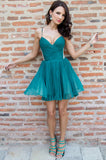 Elegant V-Neck A-line Green Short Homecoming Dresses Prom Dresses OKN35