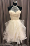 Tulle Crystal Beaded Short Prom Dresses, Ruffles Homecoming Dress OKO71