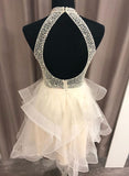 Tulle Crystal Beaded Short Prom Dresses, Ruffles Homecoming Dress OKO71