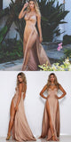 A Line Spaghetti Straps Sexy Slit Prom Dress. Cheap Long Evening Dress OKJ26