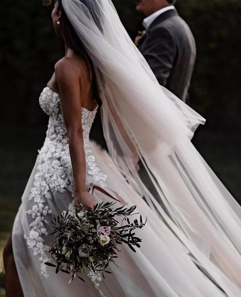 Crystal Sweetheart 3D Floral Appliques Wedding Dress Formal A-line Beach Wedding Gown OKV9