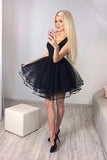 Cute Black Tulle A-line Square Neck Homecoming Dresses, Short Prom Dresses OK1777