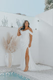 Elegant Mermaid Off the Shoulder Split Wedding Dress Long Bridal Dress OK1562