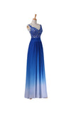 A-line Strapless Floor Length Royal Blue Ombre Chiffon Long Prom Dresses K143